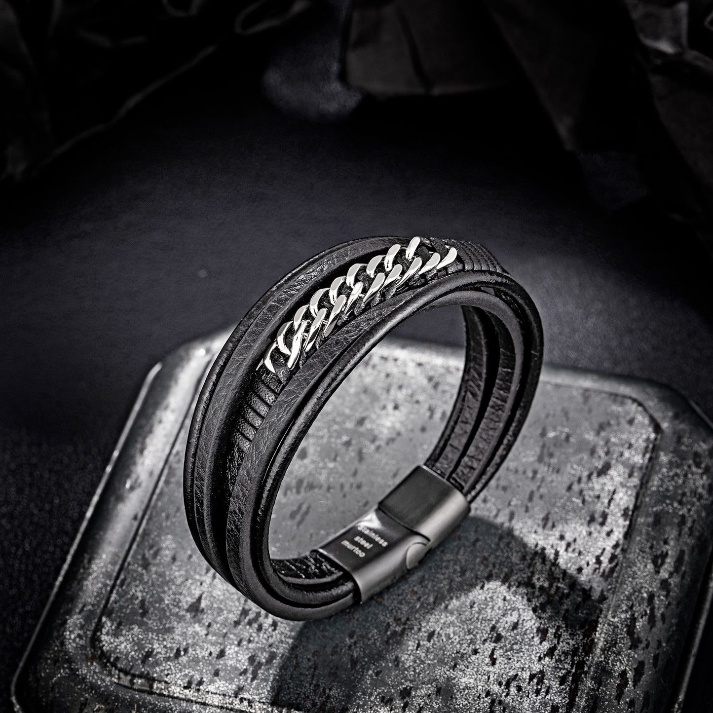 Leather And Steel Bracelet B00421