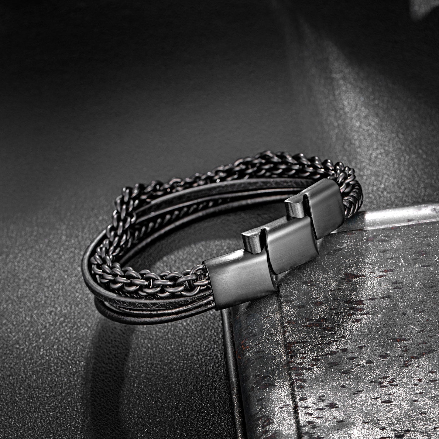 Leather And Steel Bracelet B00454