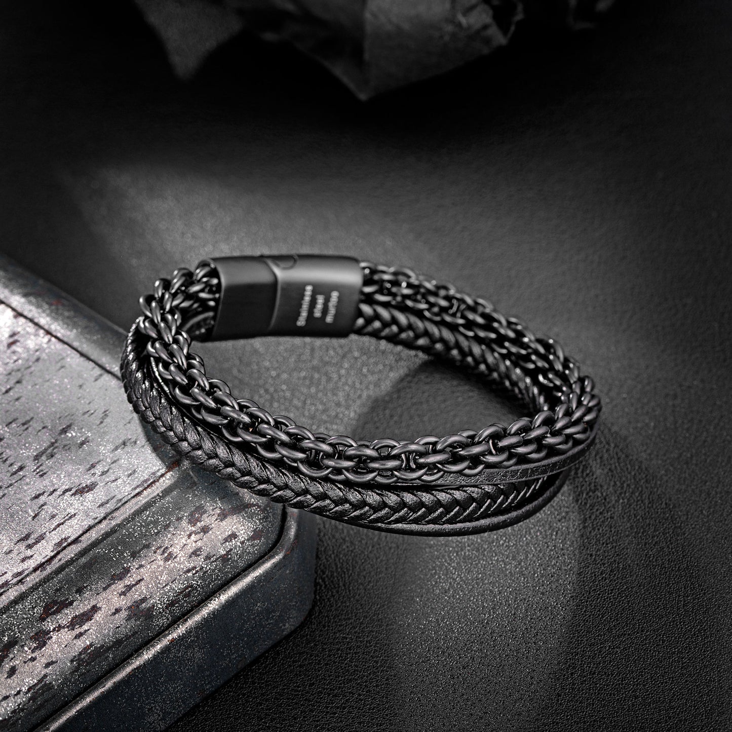 Leather And Steel Bracelet B00454