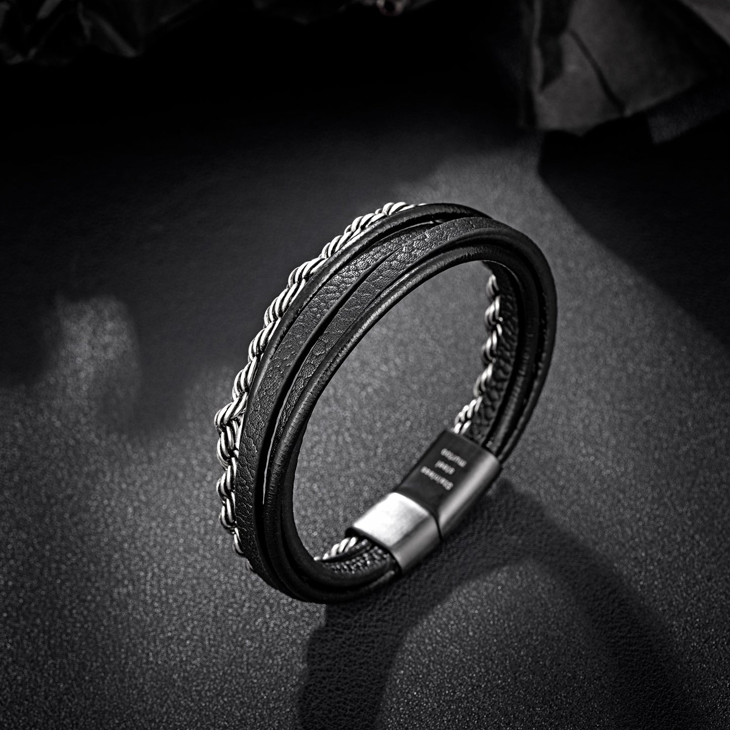 Leather And Steel Bracelet B00453