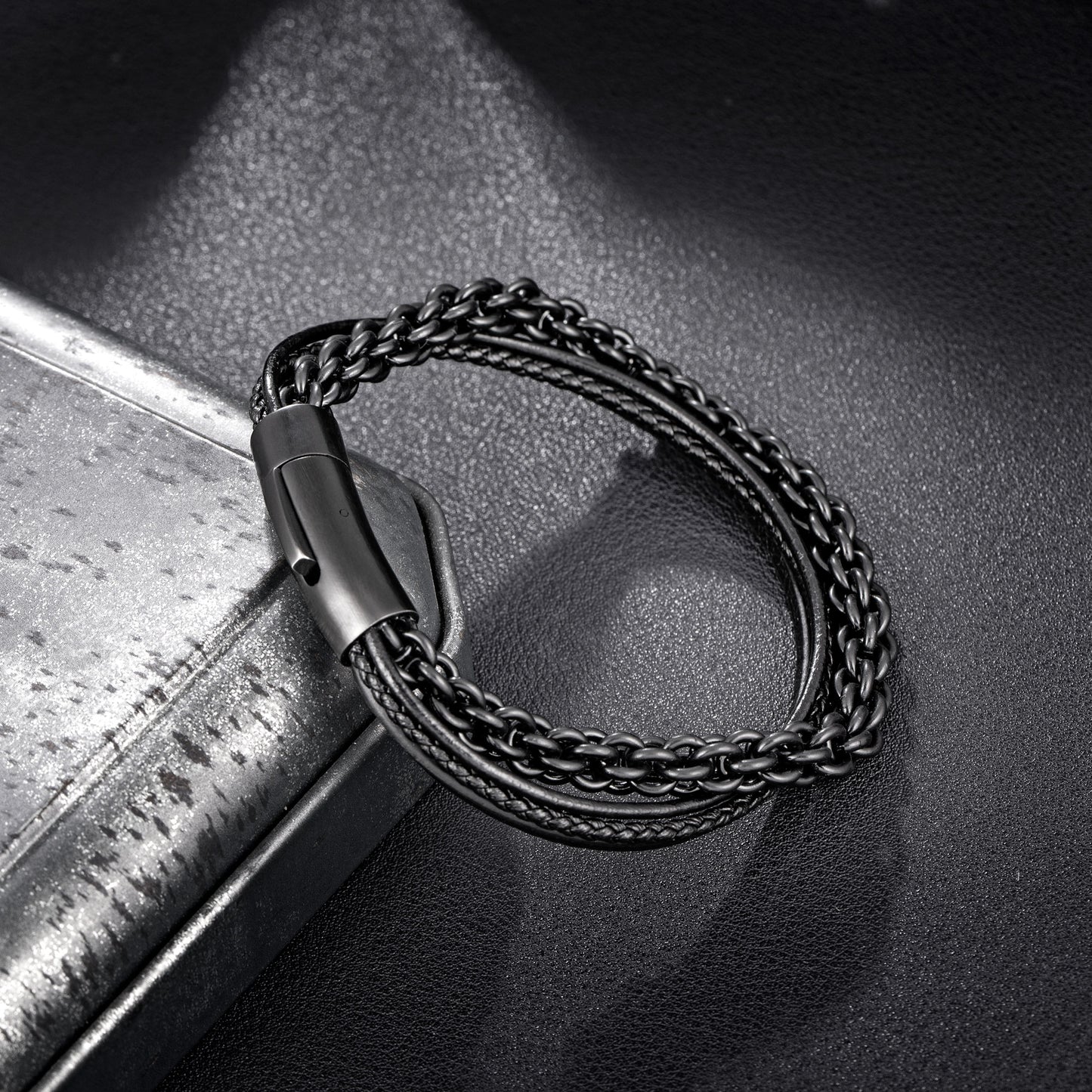 Leather And Steel Bracelet B00456