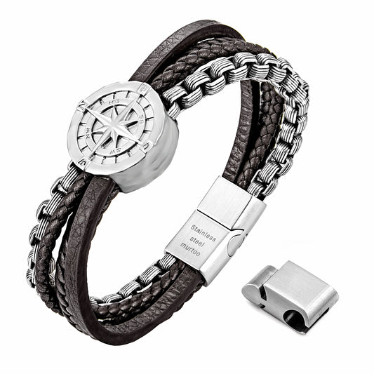 Compass leather bracelet for men B00470