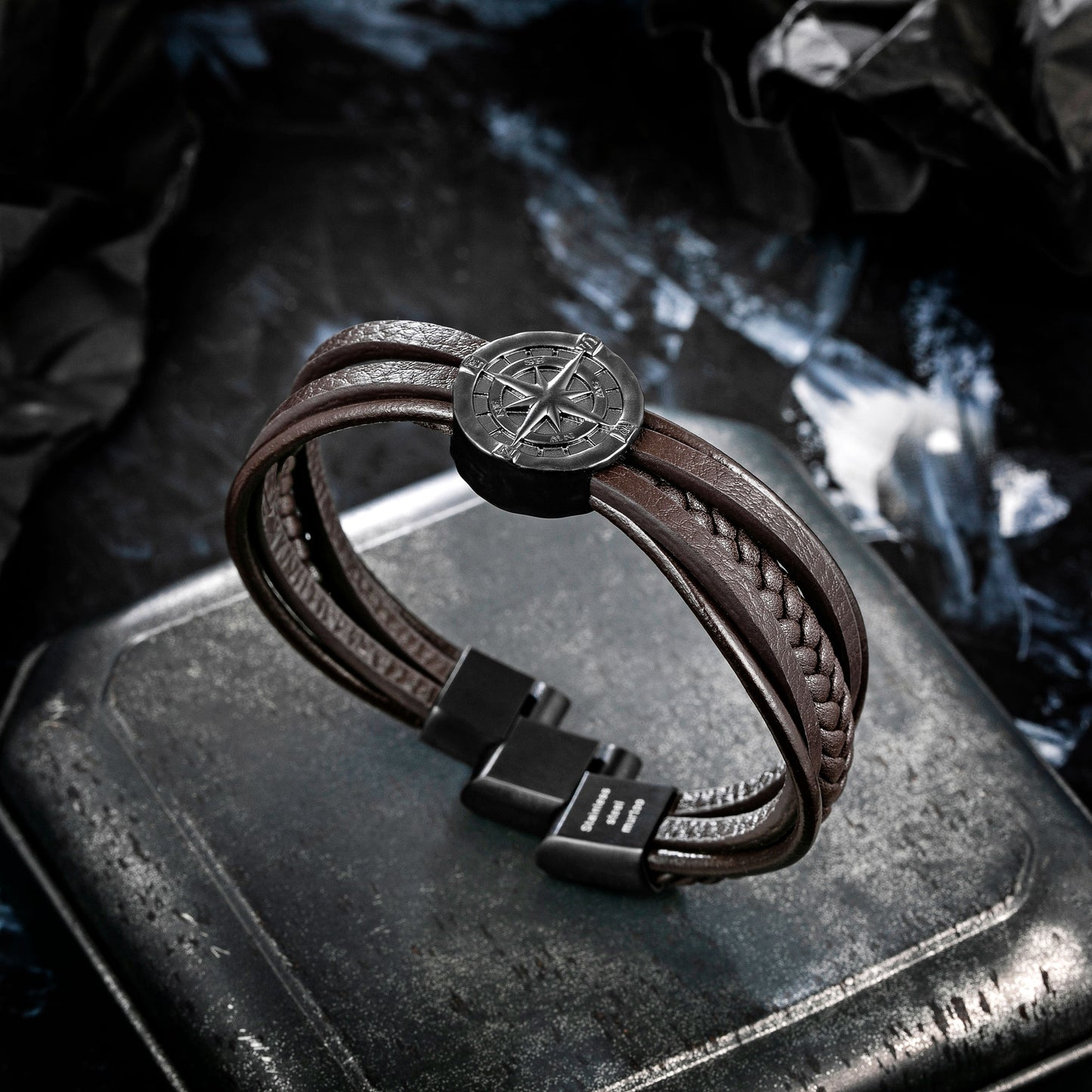 Compass leather bracelet for men B00462