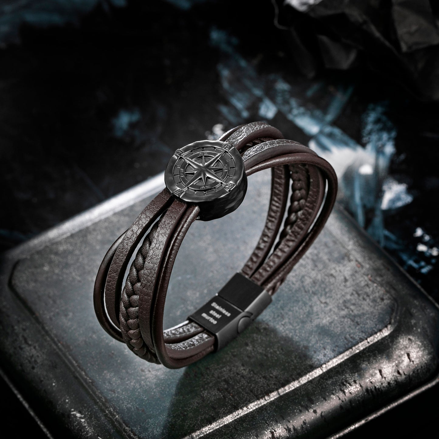 Compass leather bracelet for men B00462