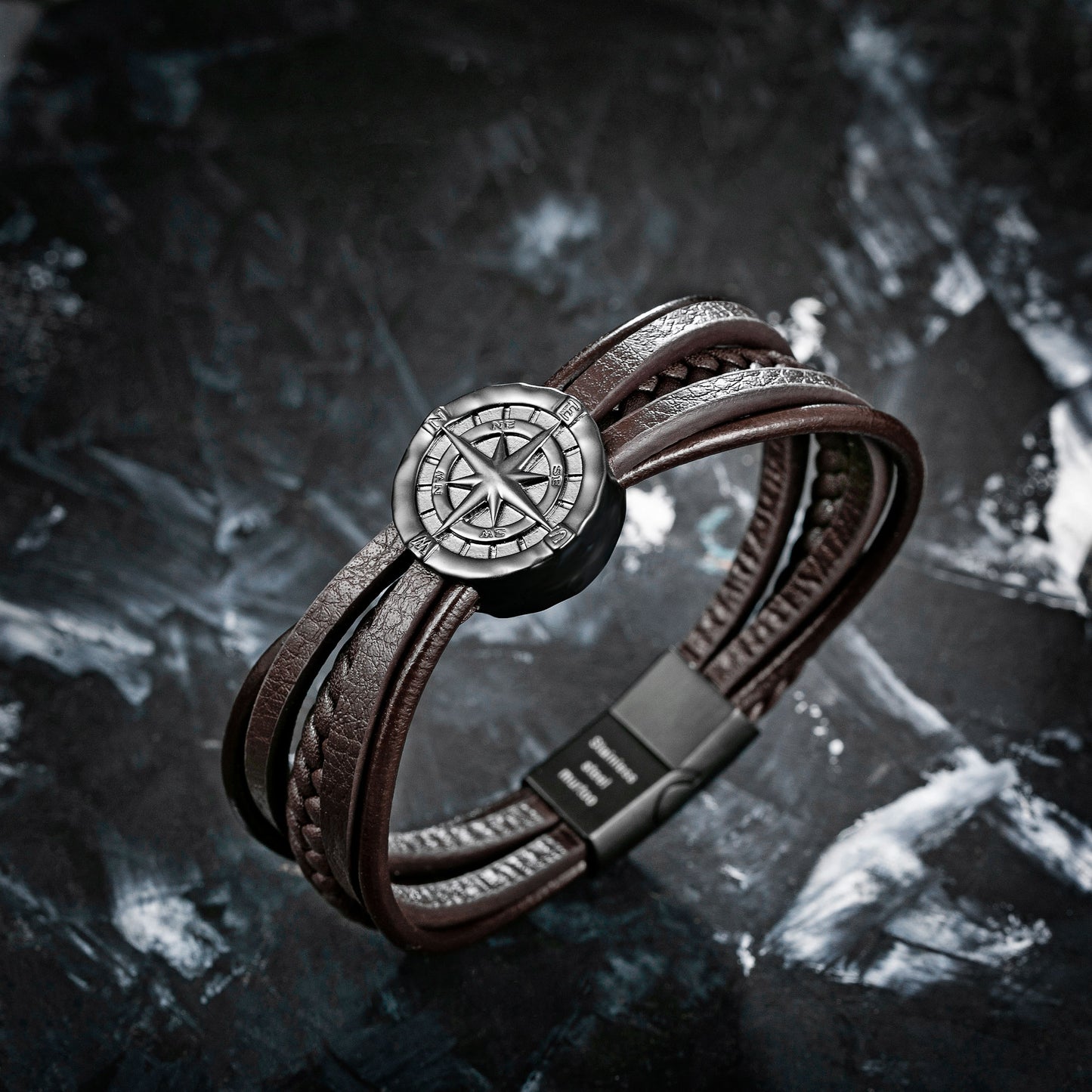 Compass leather bracelet for men B00462