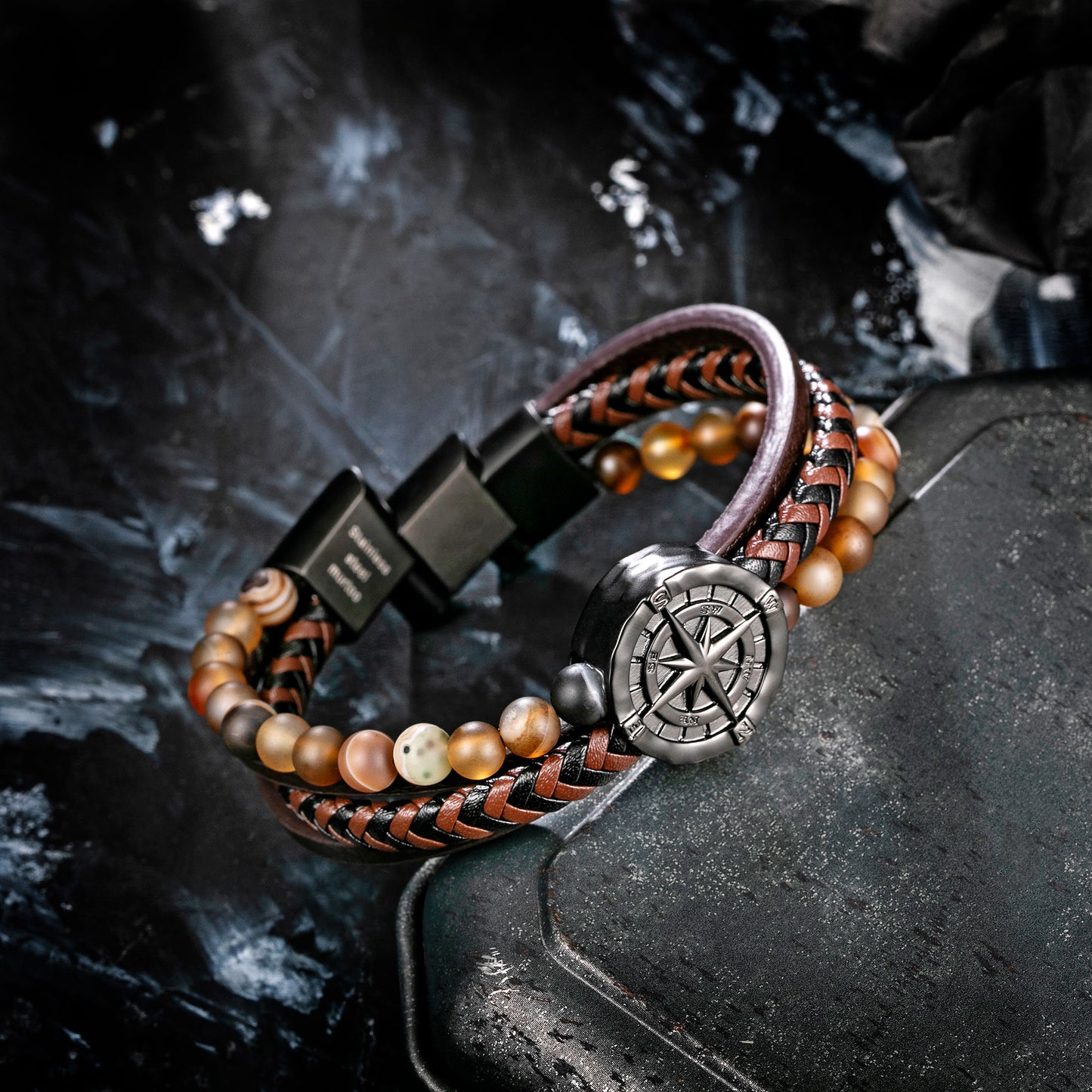 Compass leather bracelet for men B00466