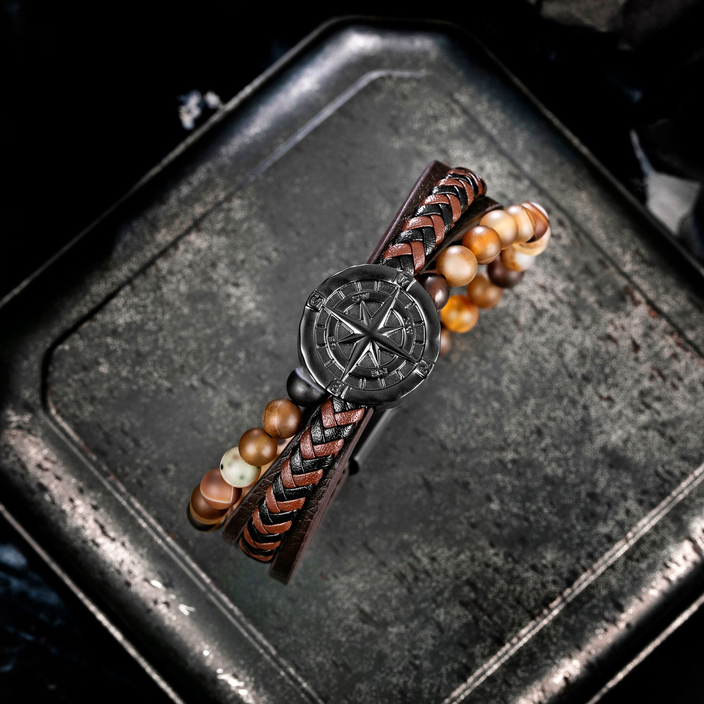 Compass leather bracelet for men B00466