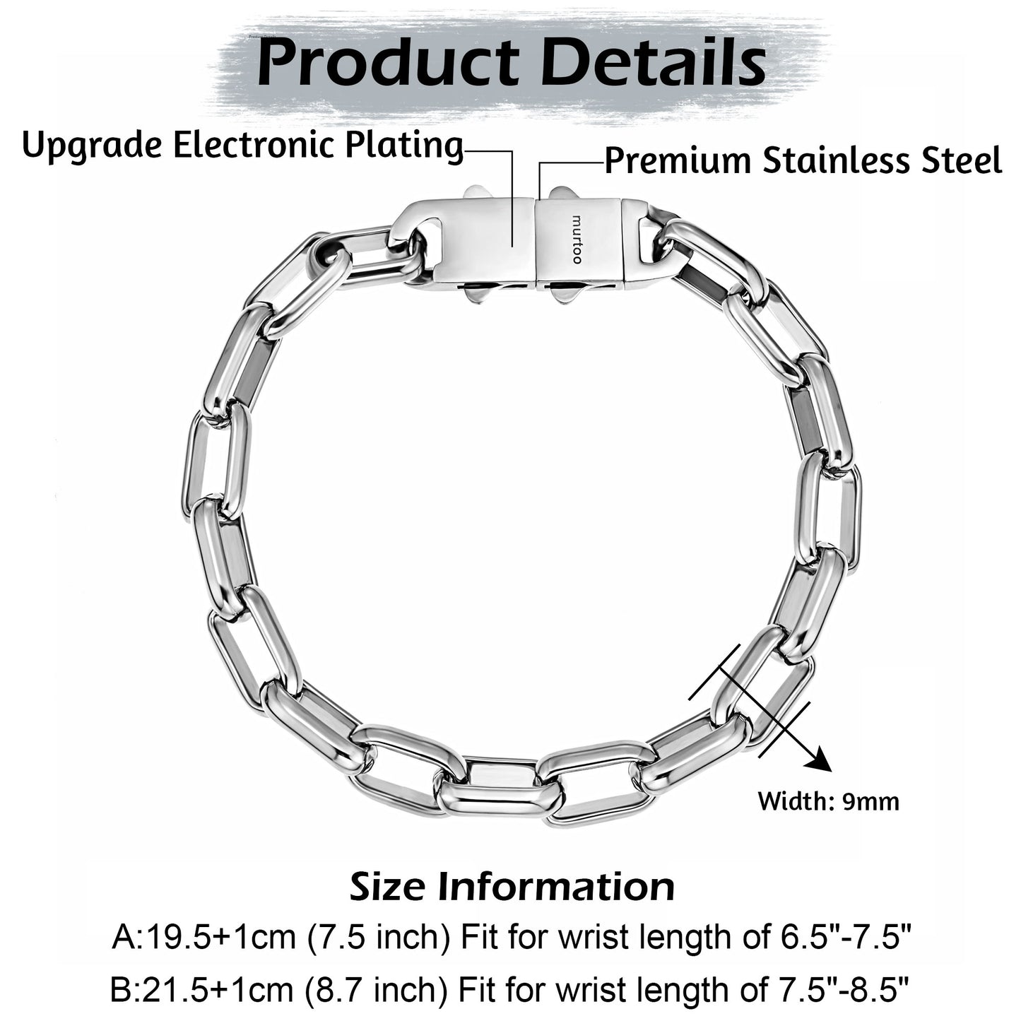 9mm steel bracelet B00407