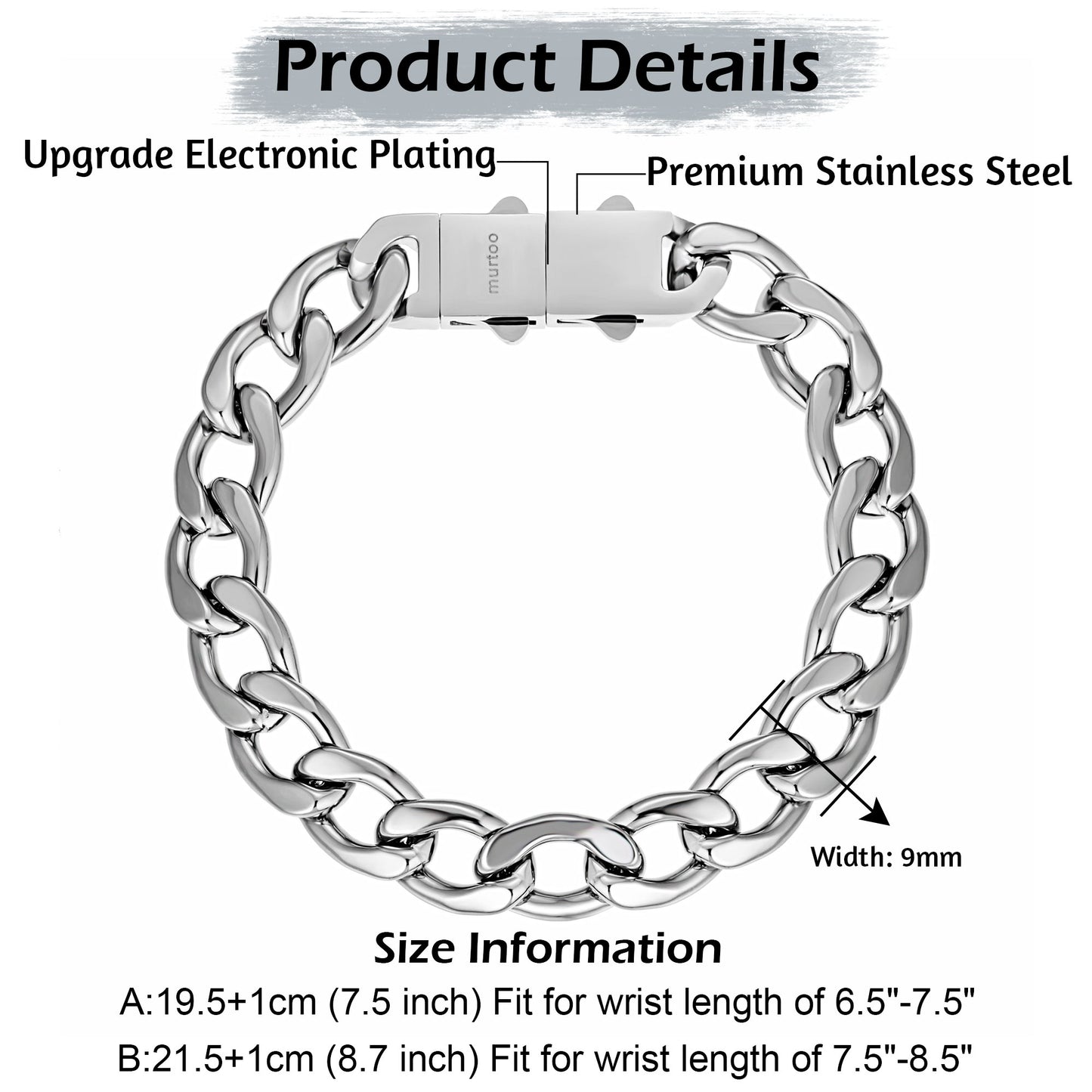9mm steel bracelet B00401