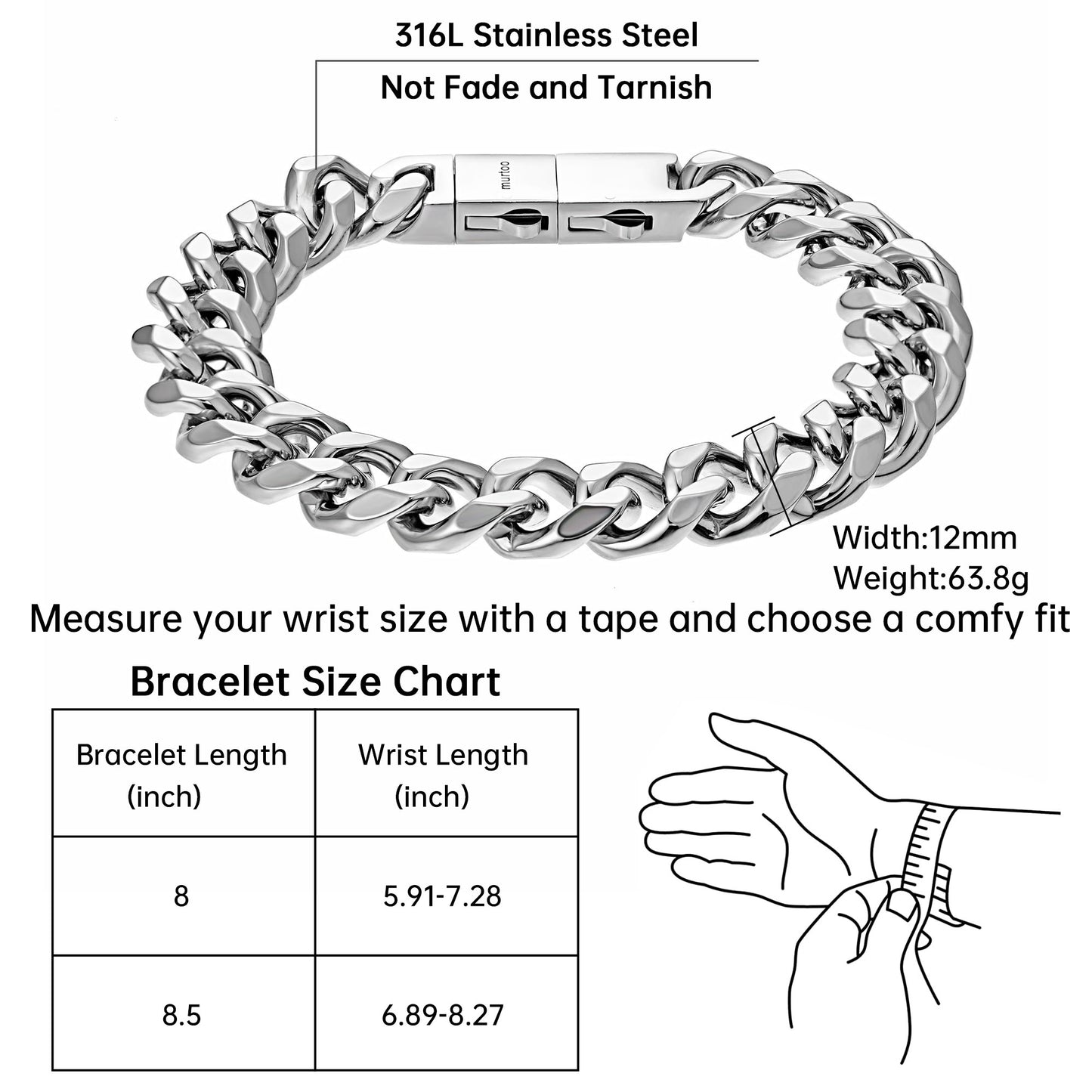 12mm steel bracelet B00383