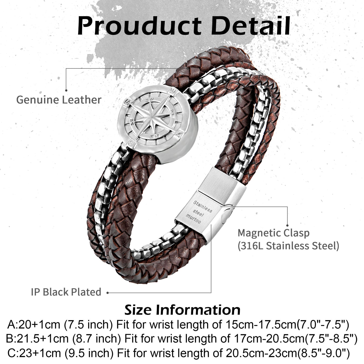 Compass leather bracelet for men B00472