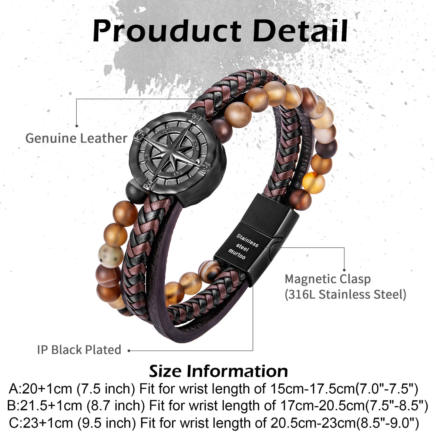 Compass leather bracelet for men B00466