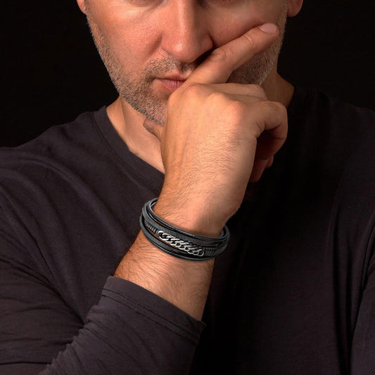 Leather And Steel Bracelet B00421