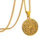 Gold Compass Pendant Necklace Curb Chain N02162