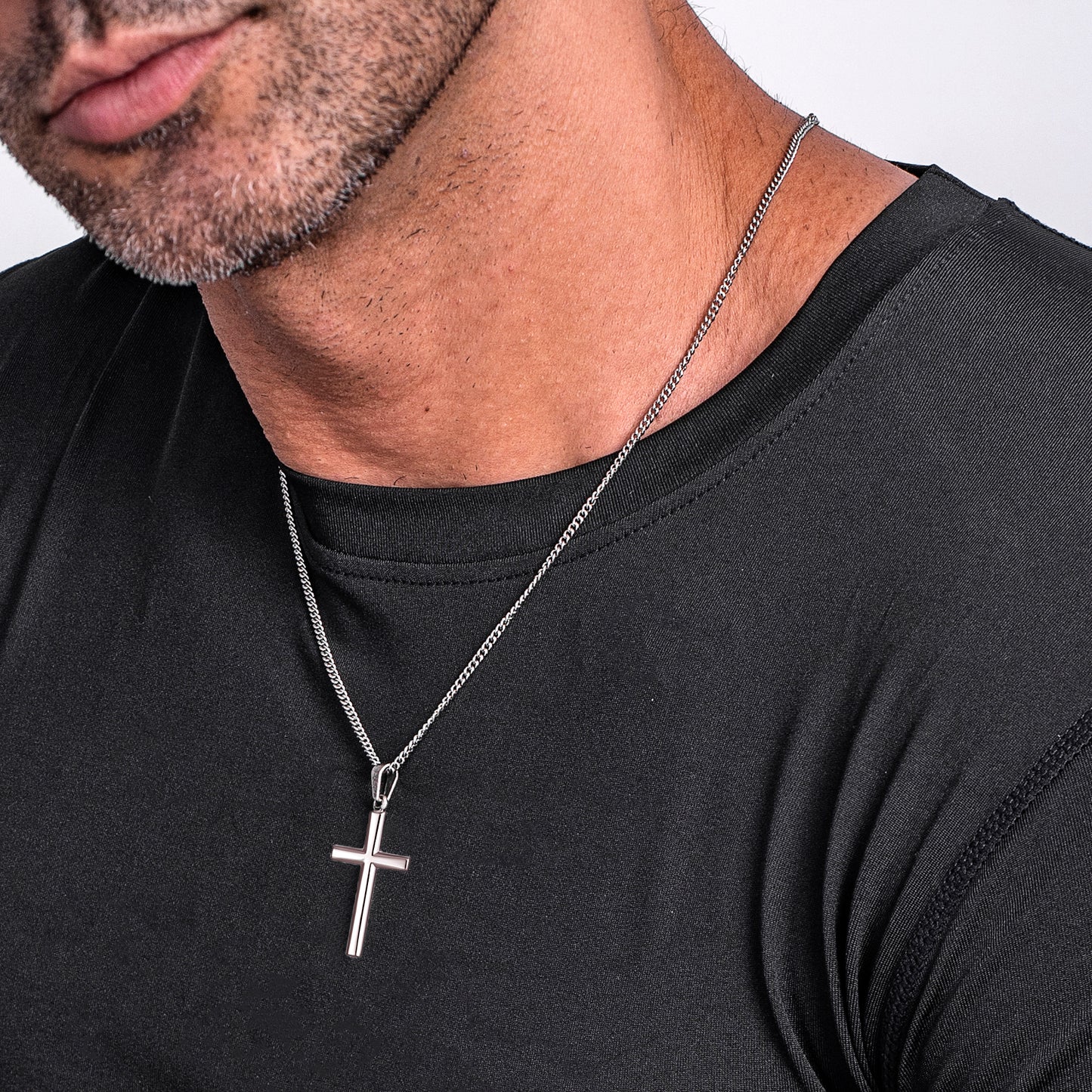 925 Sterling Silver Cross Necklace Curb Chain N01817