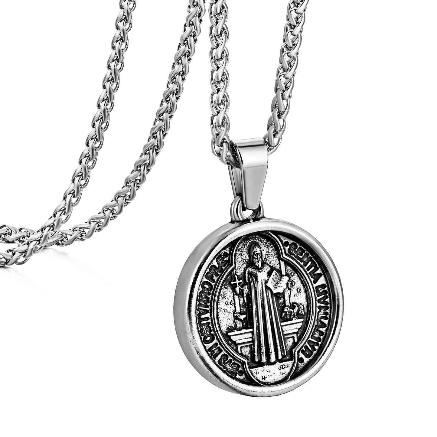 Antique Silver Pendant Necklace Wheat Chain N00911
