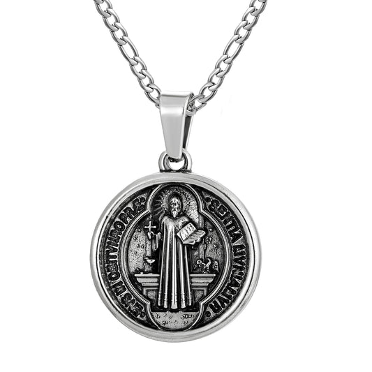 Antique Silver Pendant Necklace Figaro Chain N00912