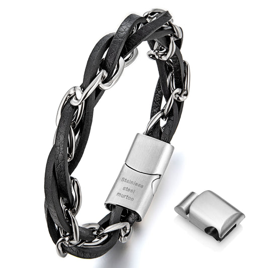 Leather and Steel Bracelet B00628