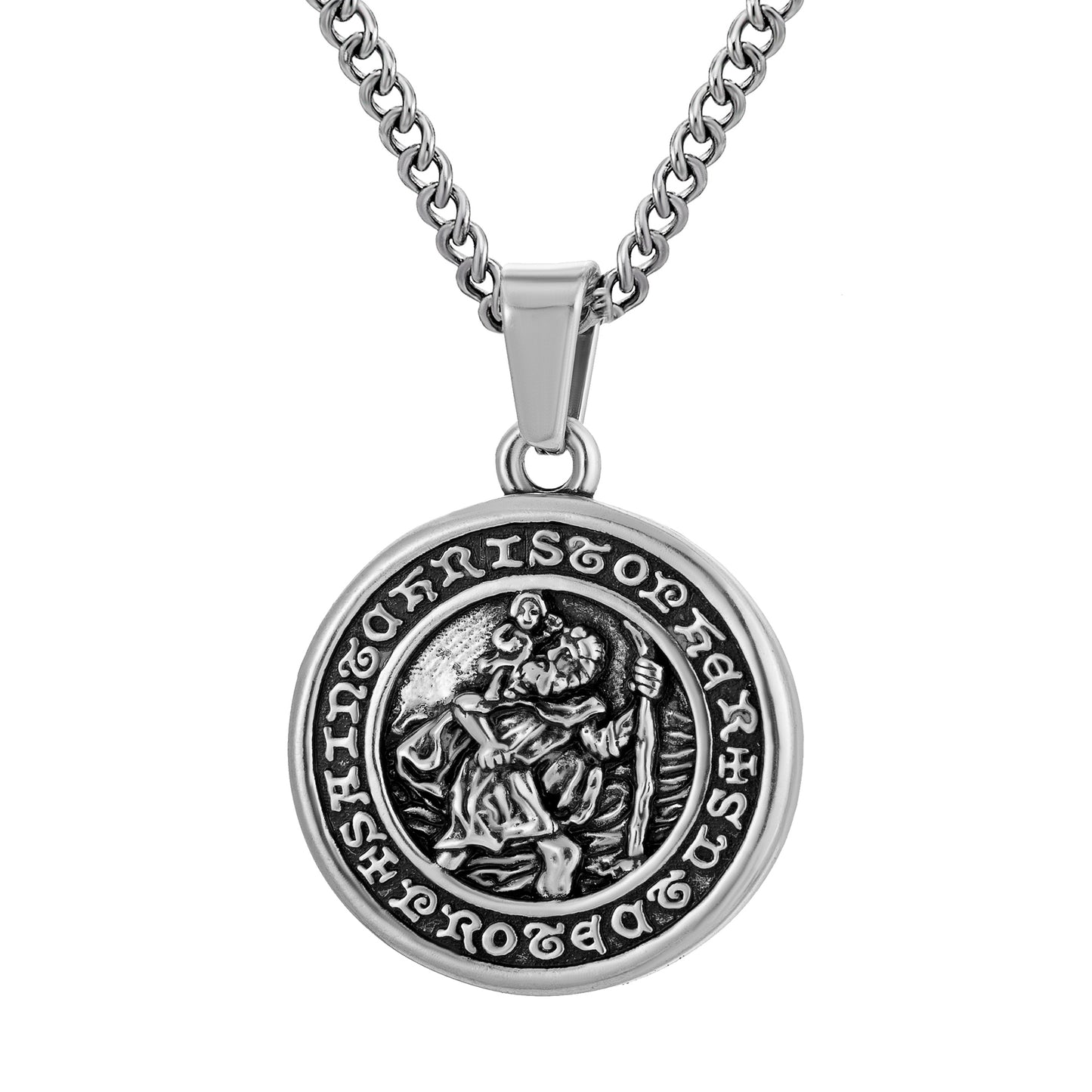 Antique Silver Pendant Necklace Curb Chain N00973