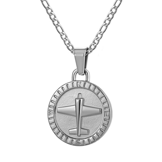 Silver Airplane Pendant Necklace Curb Chain N01024