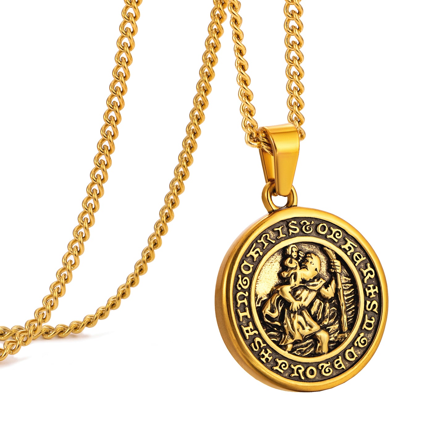 Antique Gold Pendant Necklace Curb Chain N01007