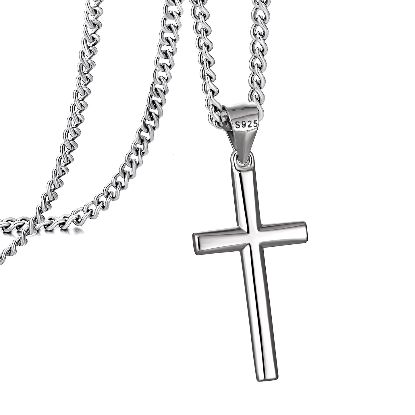 925 Sterling Silver Cross Necklace Curb Chain N01817