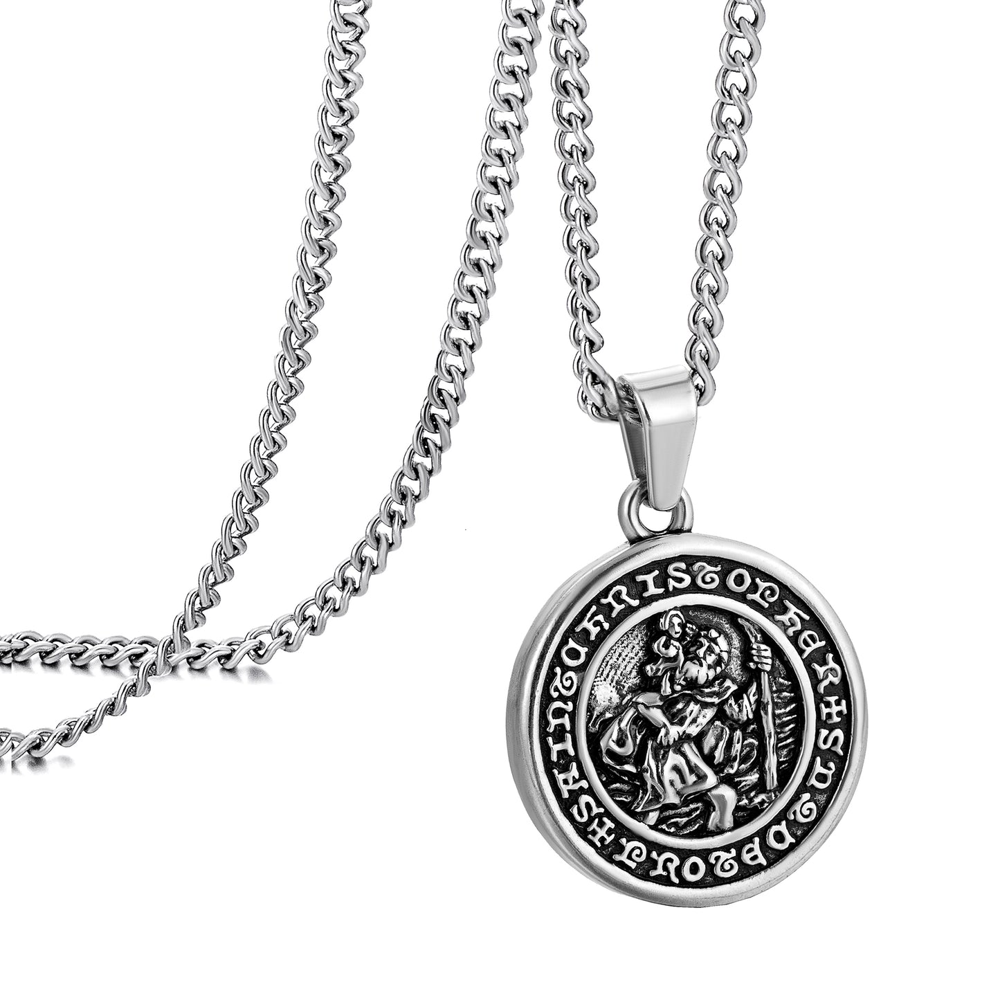 Antique Silver Pendant Necklace Curb Chain N00973