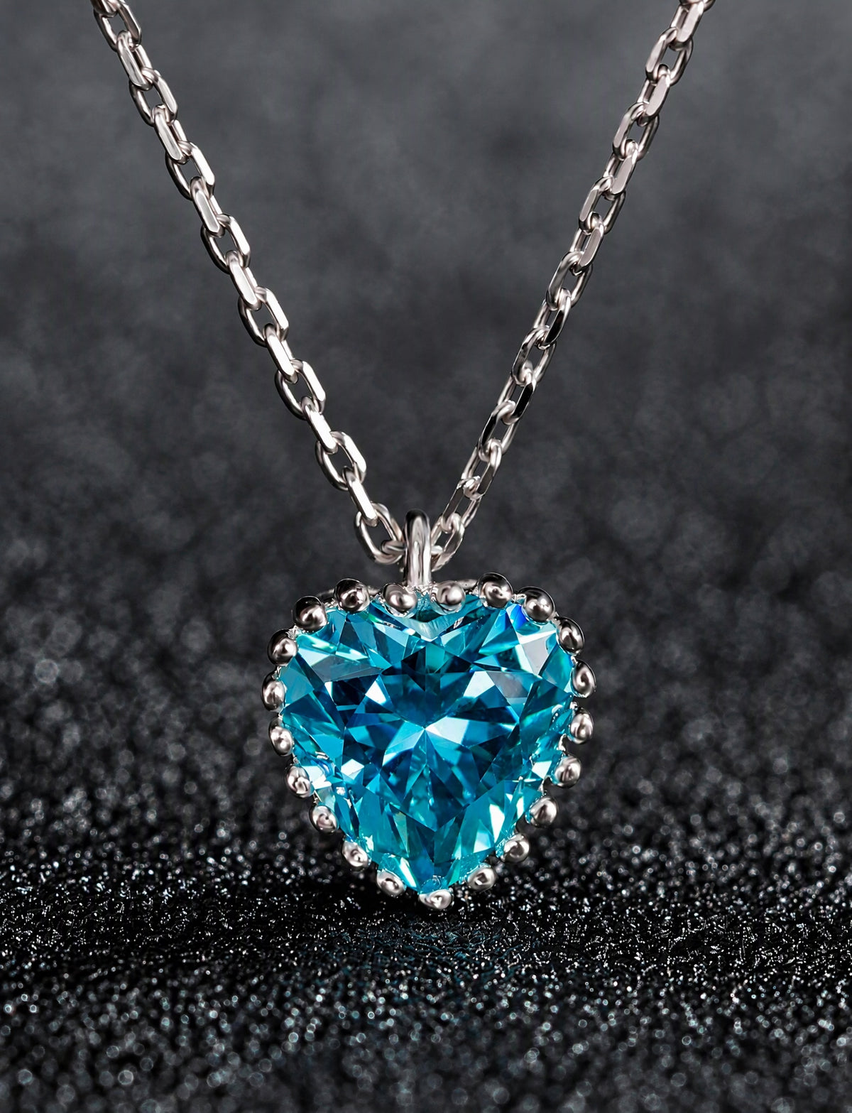 Heart Pendant Necklace for Women, Faceted Heart Center with Beaded Edge, Dainty Romantic Jewelry for Everyday Style