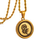 Antique Gold Rose Pendant Necklace Twisted Rope Chain N01560