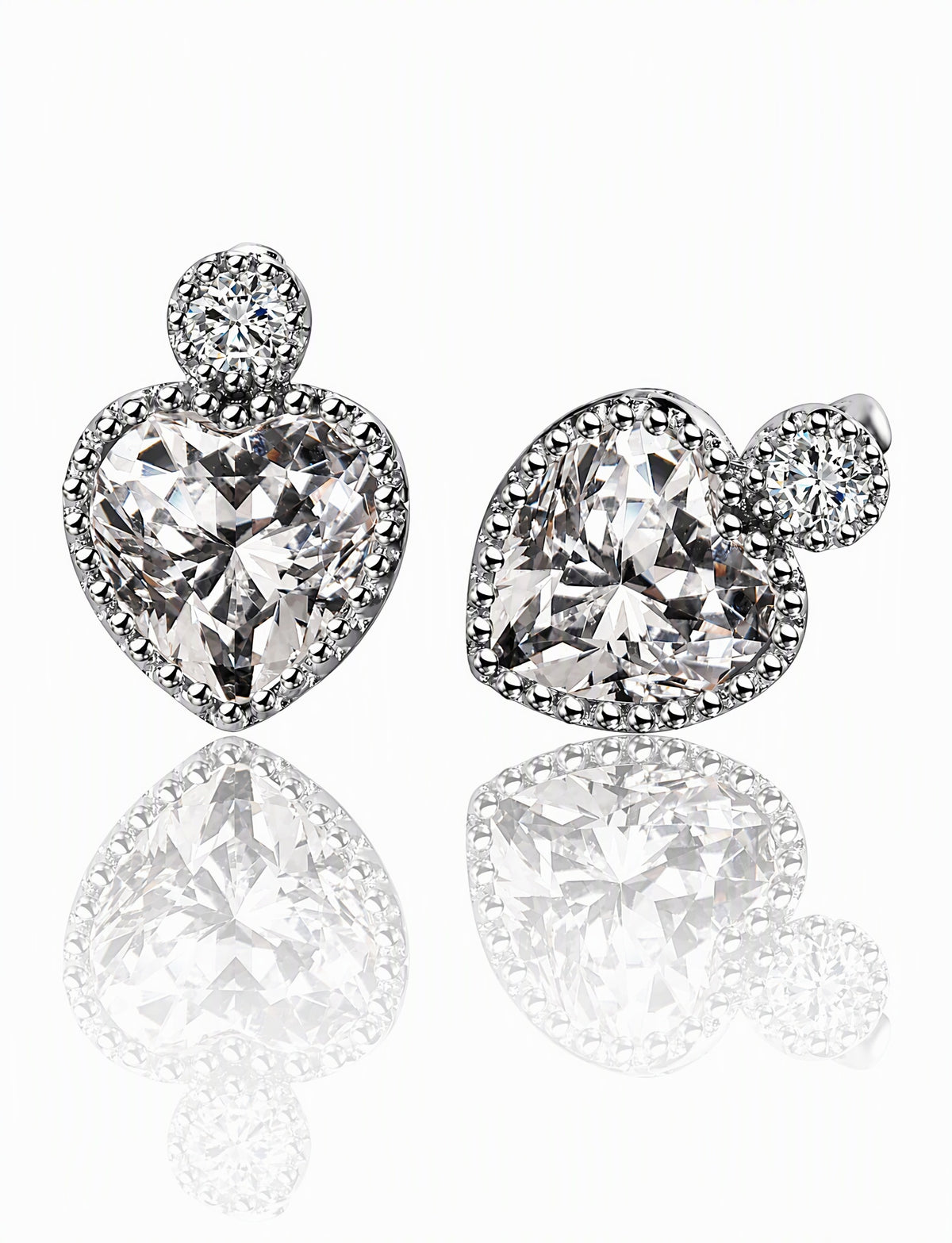 Heart Stud Earrings for Women, Faceted Halo Statement Studs, Everyday Office Wedding Party Jewelry Style