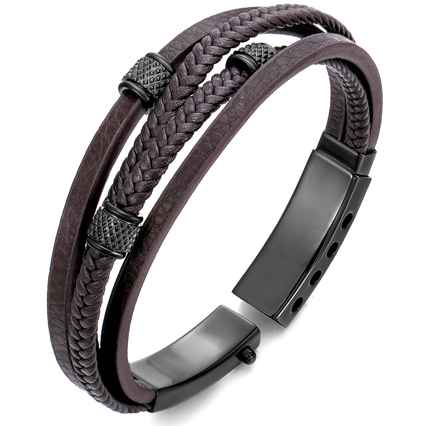 Mens Bracelet Adjustable Clasp Cuff Multi Strand Wristband Leather Bracelet for Daily Wear Minimalist Style Gift for Him