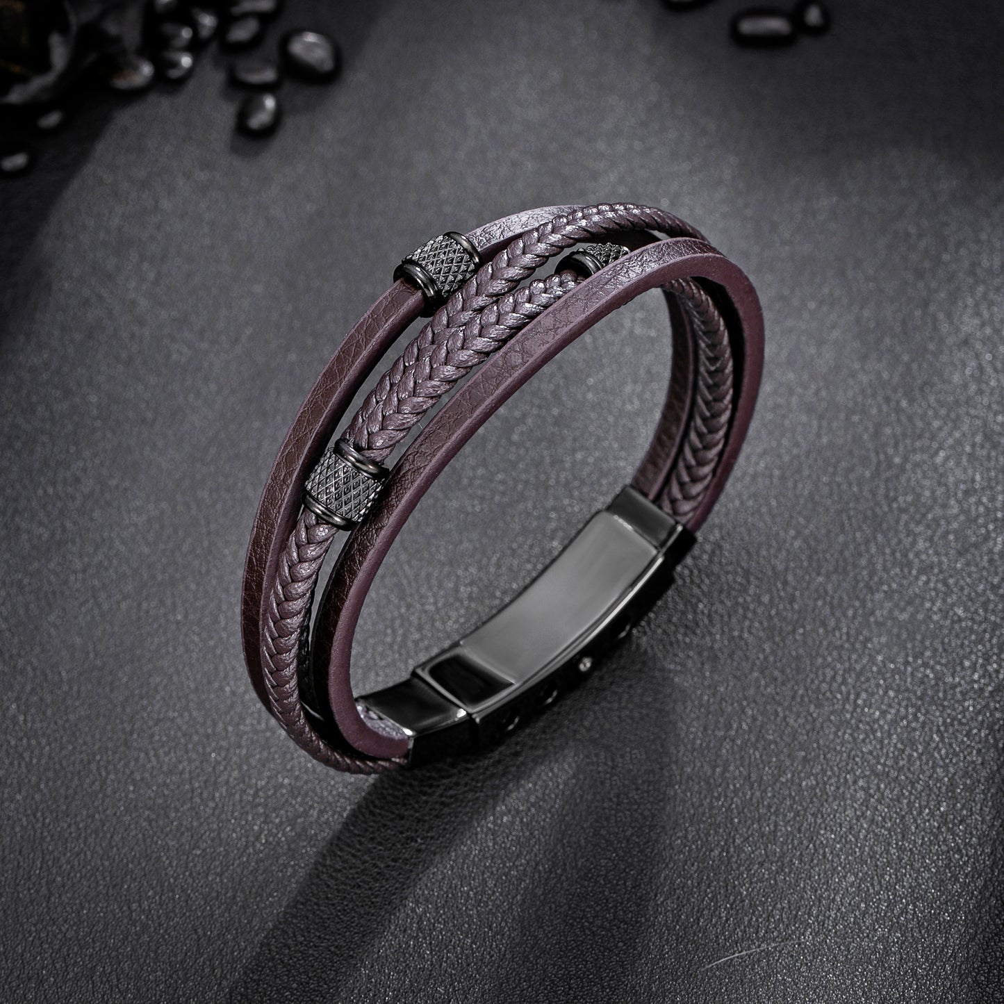 Mens Bracelet Adjustable Clasp Cuff Multi Strand Wristband Leather Bracelet for Daily Wear Minimalist Style Gift for Him