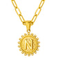 Initial Necklace for Women, Round Coin Letter Pendant, Textured Medallion Charm, Paperclip Chain Jewelry for Daily Wear