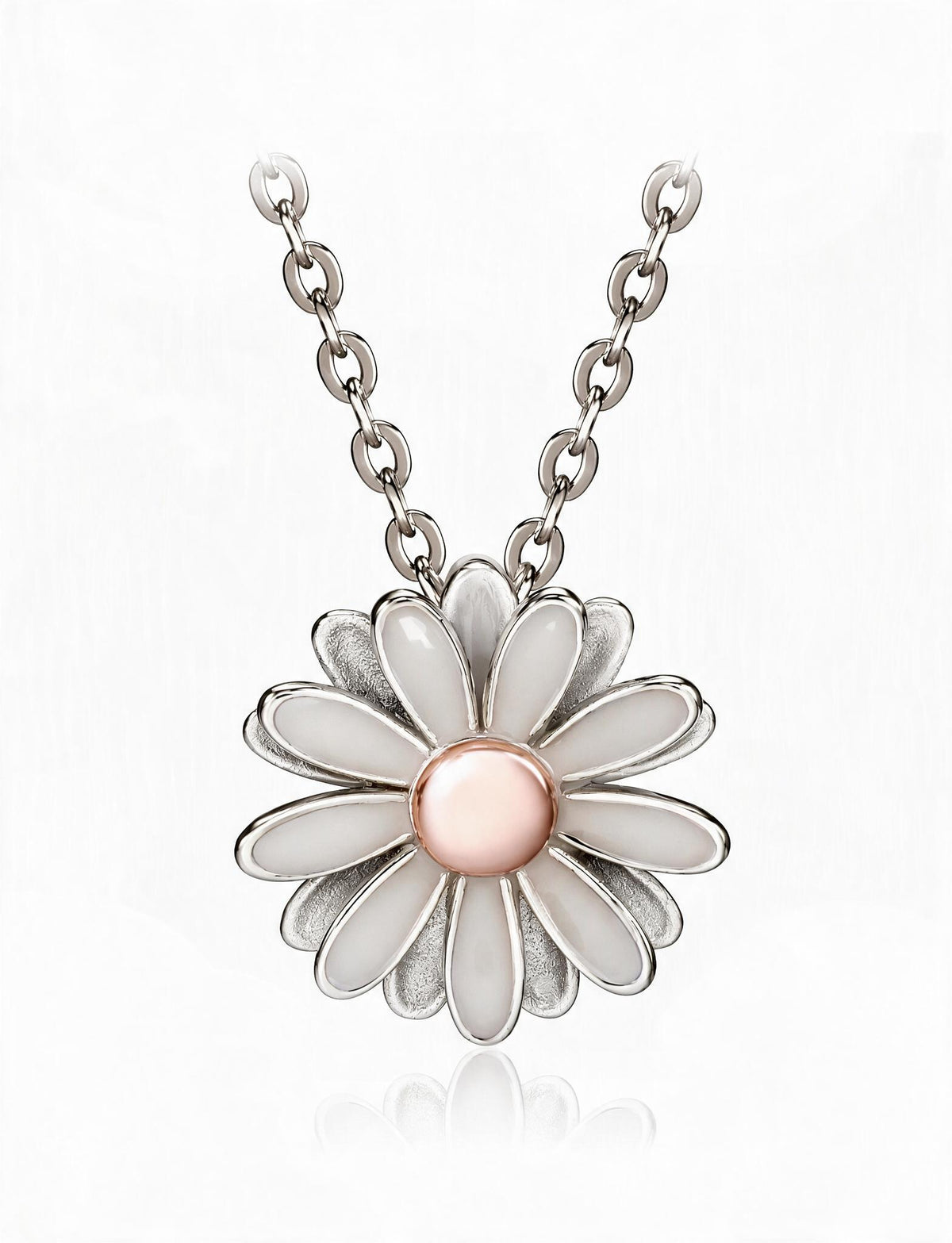 Daisy Flower Pendant Necklace for Women, Layered Petal Design with Round Center, Botanical Jewelry for Everyday Outfits