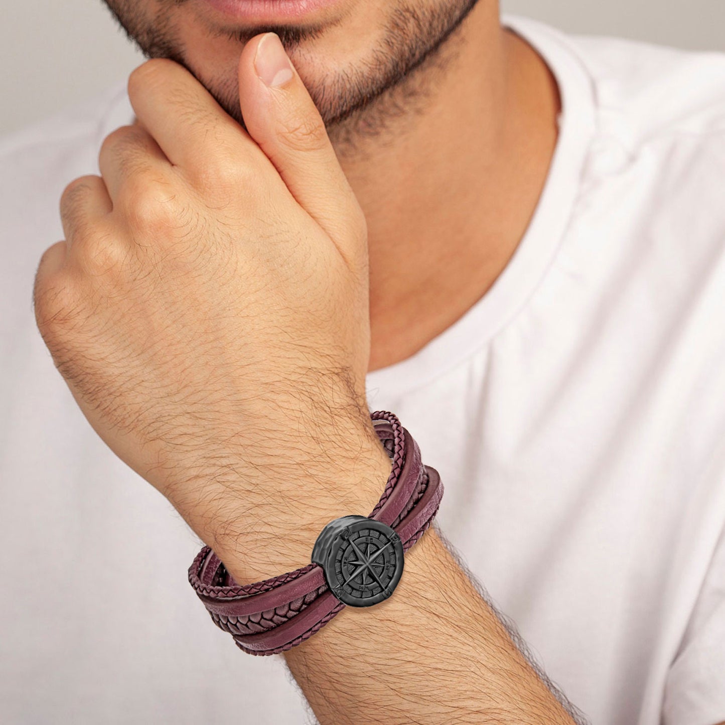 Compass leather bracelet for men B00718