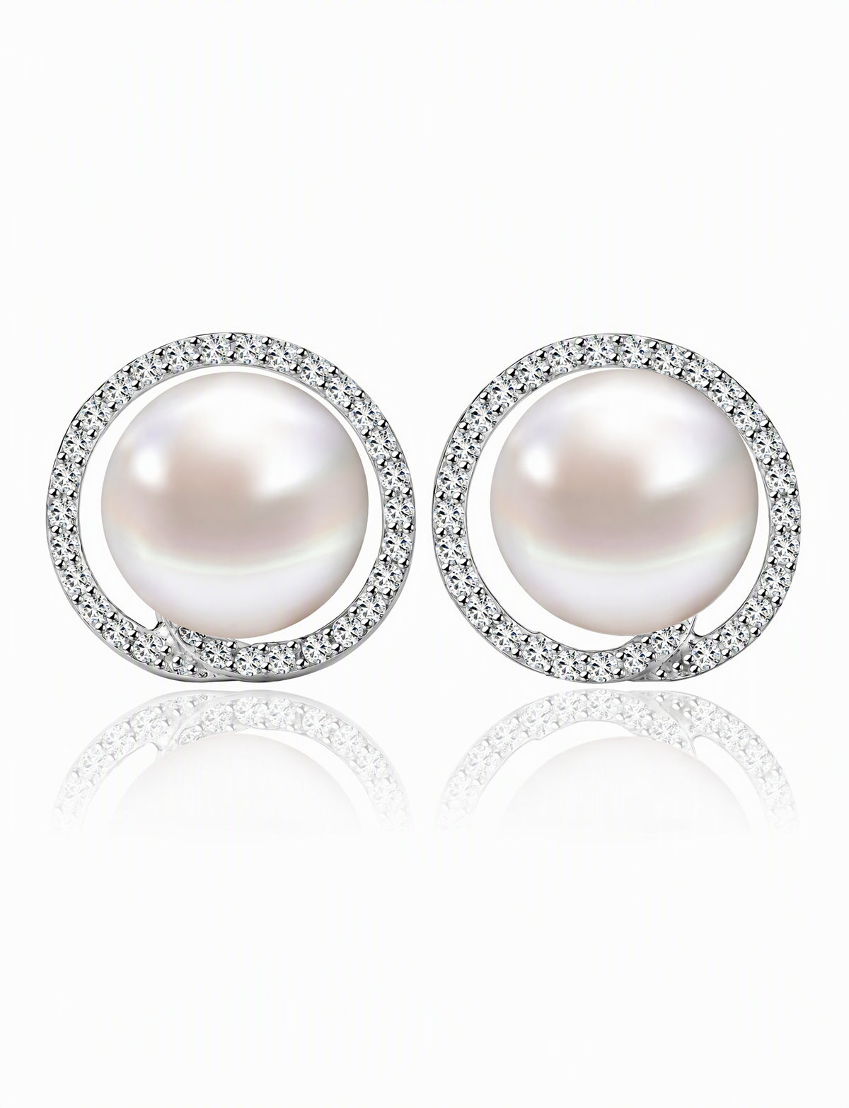 Freshwater Pearl Stud Earrings for Women, Open Circle Geometric Statement Earrings, Wedding Office Party Jewelry