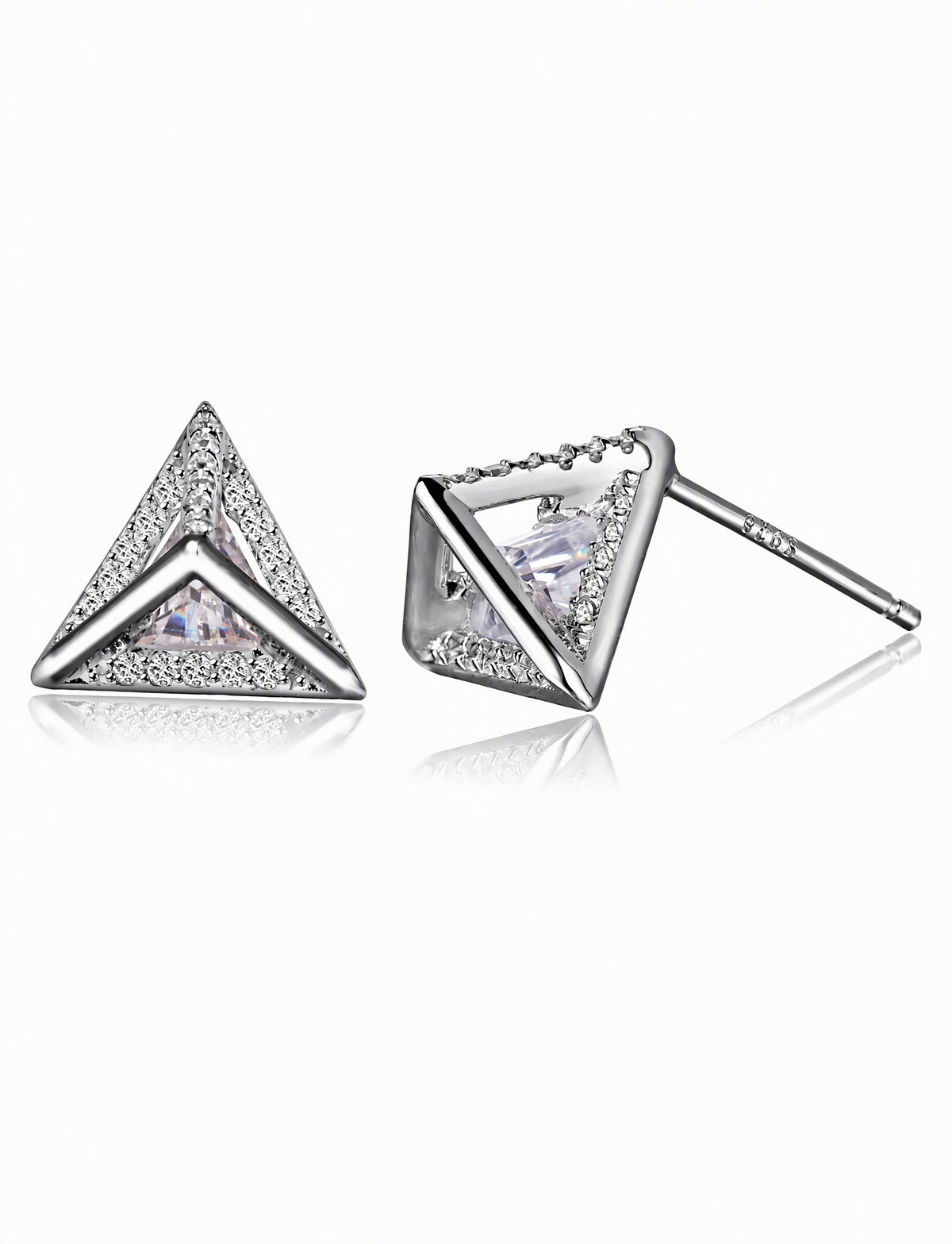 Triangle Stud Earrings for Women, Geometric Clear Stone Statement Studs, Office Wedding Party Jewelry Style