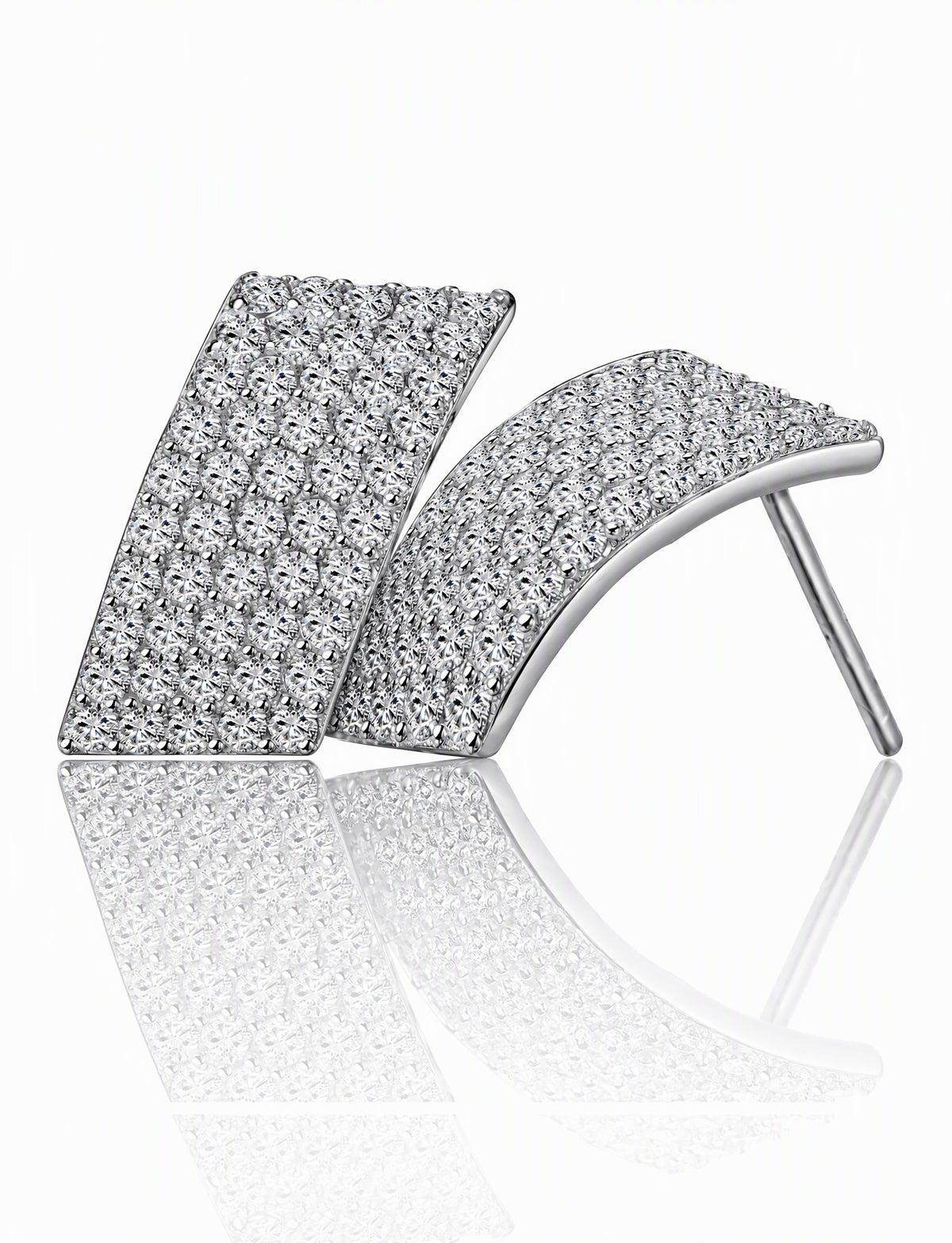 Rectangle Stud Earrings for Women, Curved Geometric Pavé Style Statement Studs, Everyday Office Party Jewelry