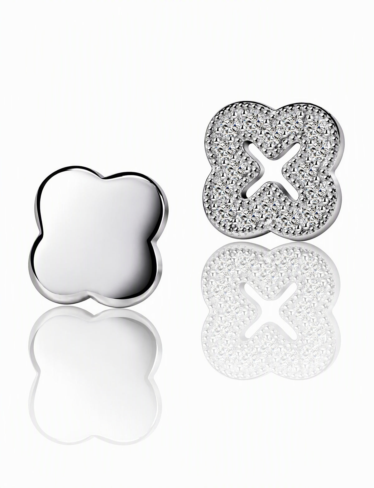 Quatrefoil Stud Earrings for Women, Four Petal Geometric Pavé Style Studs, Everyday Office Party Jewelry
