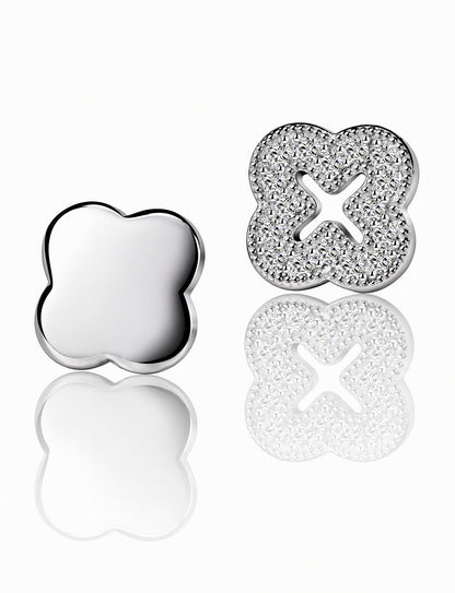 Quatrefoil Stud Earrings for Women, Four Petal Geometric Pavé Style Studs, Everyday Office Party Jewelry