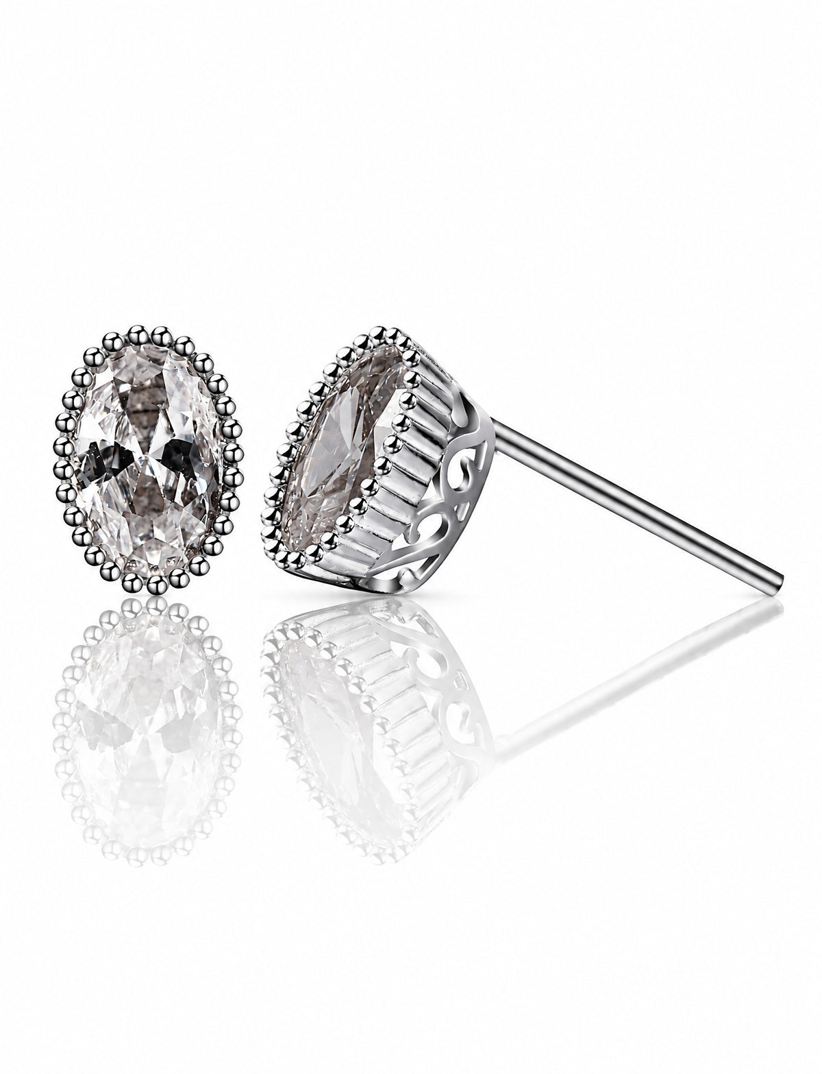 Oval Stud Earrings for Women, Clear Stone Vintage Frame Studs, Office Wedding Party Jewelry Style, Classic Design