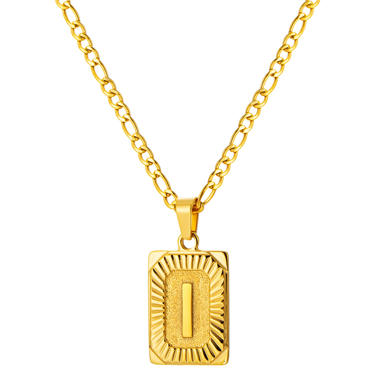 Stainless Steel Initial Necklace for Men and Women, Gold Tone Rectangular Letter Pendant, A to Z Alphabet Jewelry