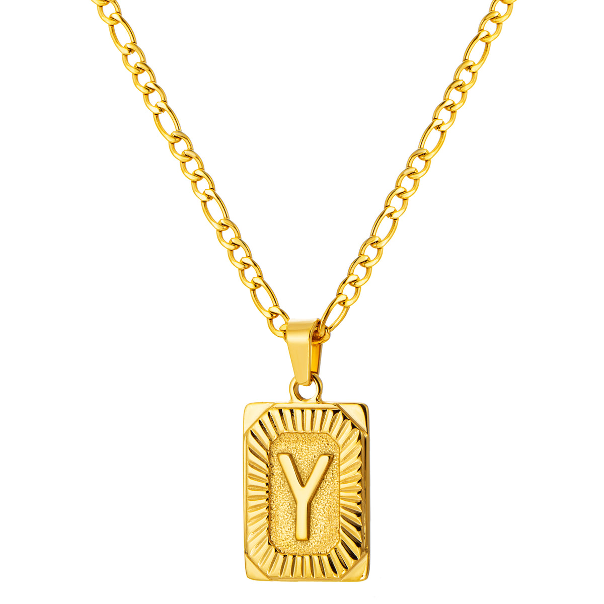 Stainless Steel Initial Necklace for Men and Women, Gold Tone Rectangular Letter Pendant, A to Z Alphabet Jewelry