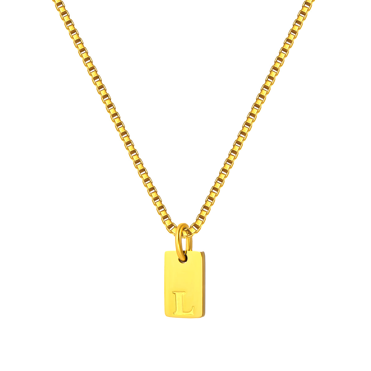 Stainless Steel Initial Necklace for Men and Women, Gold Tone Rectangular Letter Pendant Necklace, A to Z Alphabet Jewelry