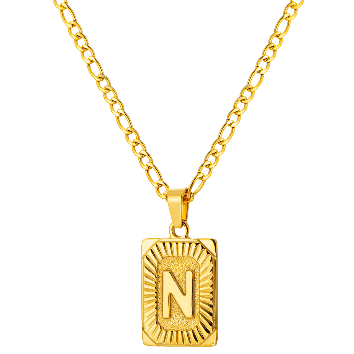 Stainless Steel Initial Necklace for Men and Women, Gold Tone Rectangular Letter Pendant, A to Z Alphabet Jewelry