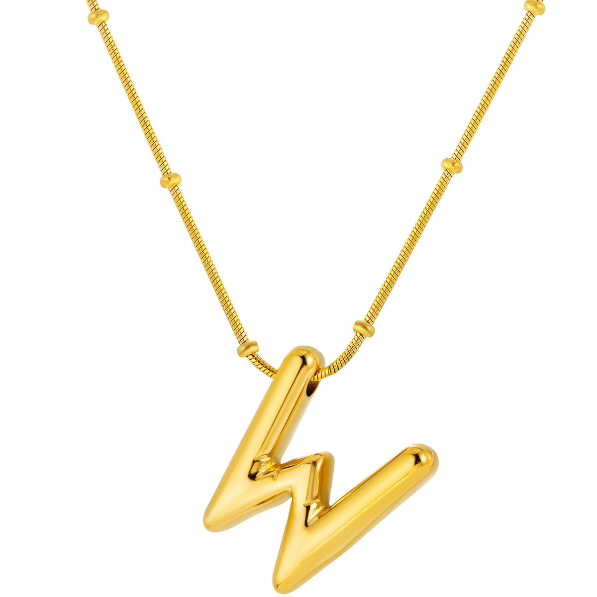 Initial Necklace for Women, Bubble Letter Pendant Necklace, A to Z Alphabet Charm, Beaded Chain Jewelry