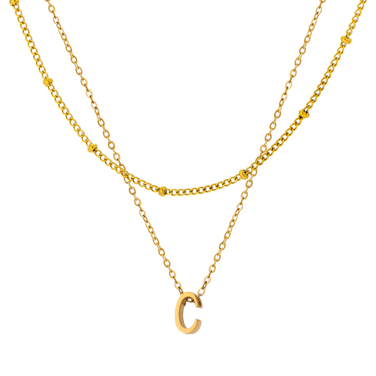 Petite Initial Necklace for Women, Layered Beaded Chain Necklace, A to Z Letter Pendant Jewelry for Daily Wear