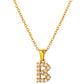 Stainless Steel Initial Necklace for Men and Women, Gold Tone Rhinestone Letter Pendant, A to Z Alphabet Jewelry, 21 x 13 mm