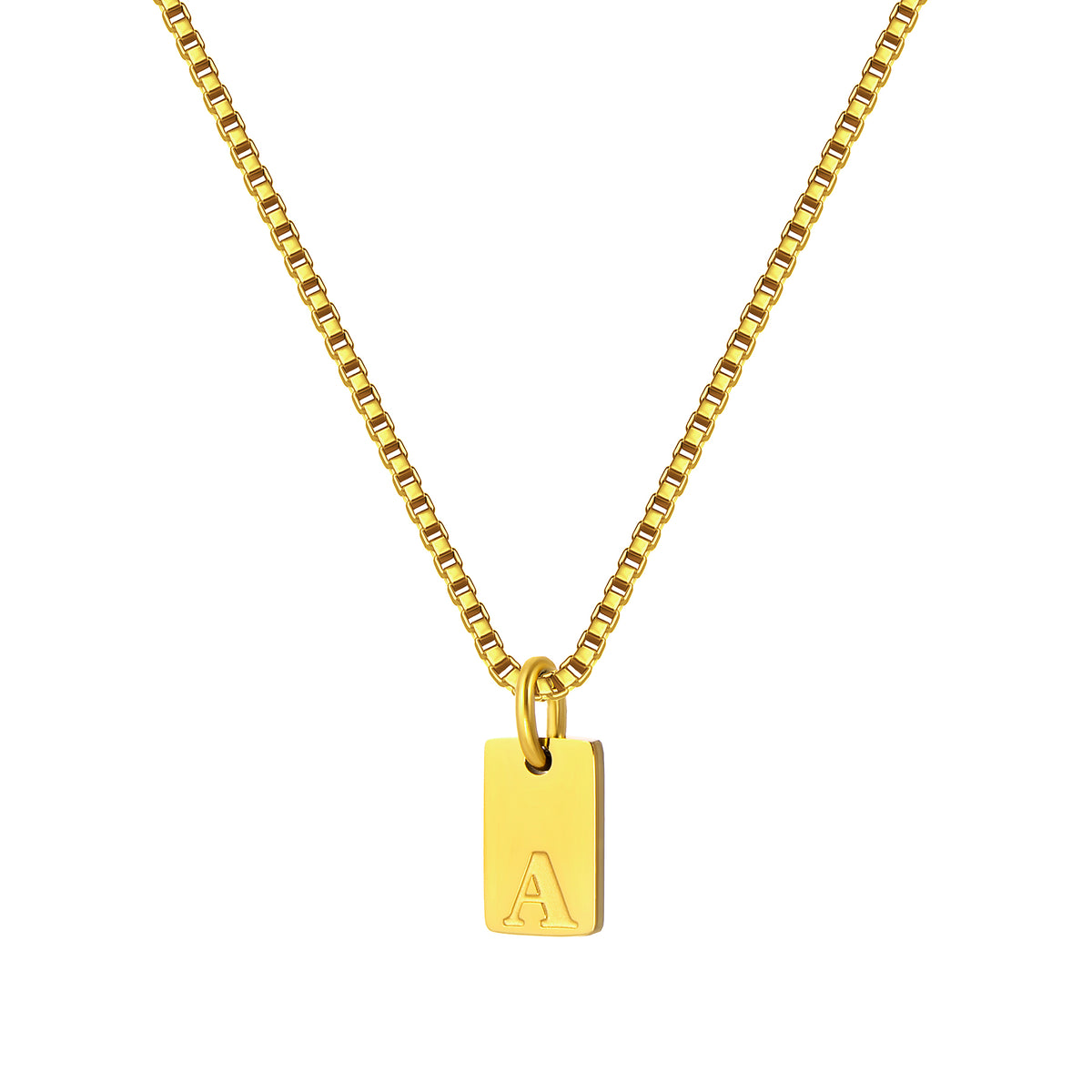Stainless Steel Initial Necklace for Men and Women, Gold Tone Rectangular Letter Pendant Necklace, A to Z Alphabet Jewelry