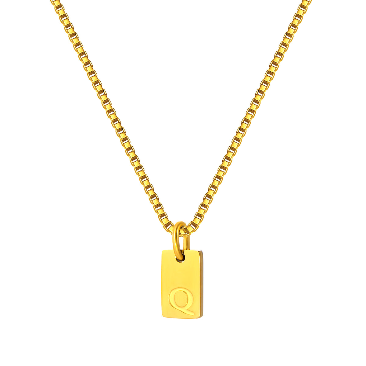 Stainless Steel Initial Necklace for Men and Women, Gold Tone Rectangular Letter Pendant Necklace, A to Z Alphabet Jewelry